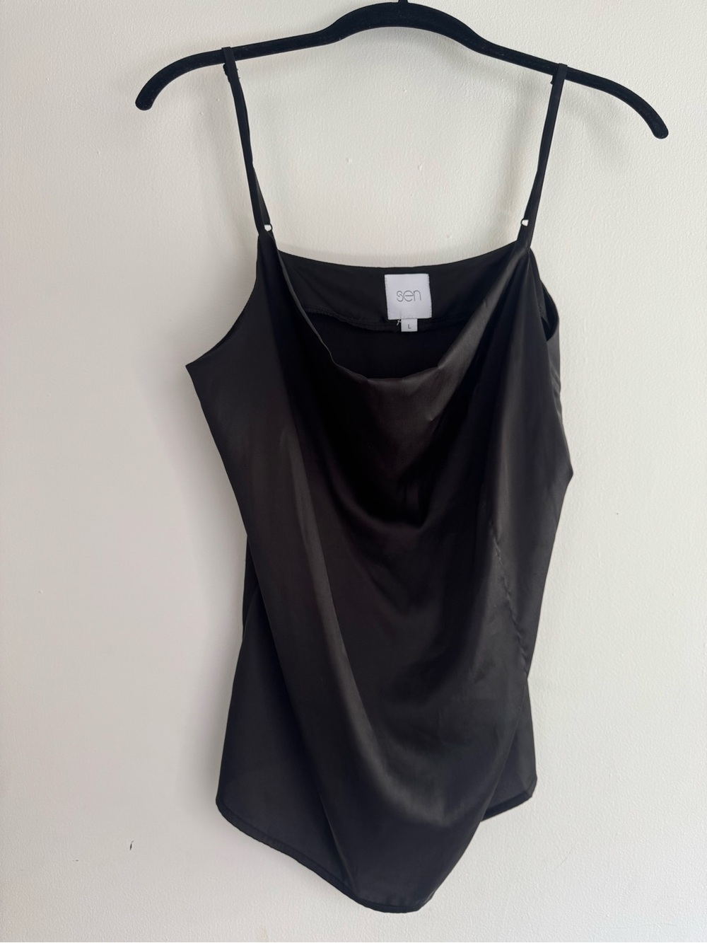 Sen Black Satin Cowl Neck Camisole